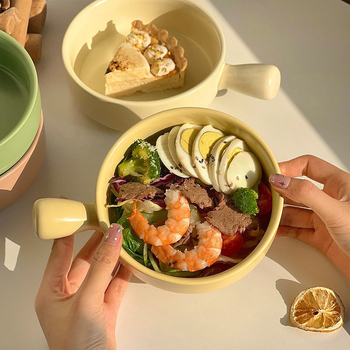 Vas ceramic cu mâner pentru supe și tăiței, formă rotundă, finisaj subglazurat, compatibil cu microunde, posibilitatea personalizării cu logo