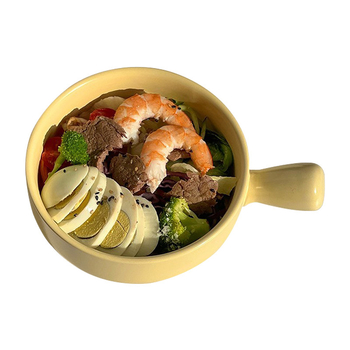 Vas ceramic cu mâner pentru supe și tăiței, formă rotundă, finisaj subglazurat, compatibil cu microunde, posibilitatea personalizării cu logo