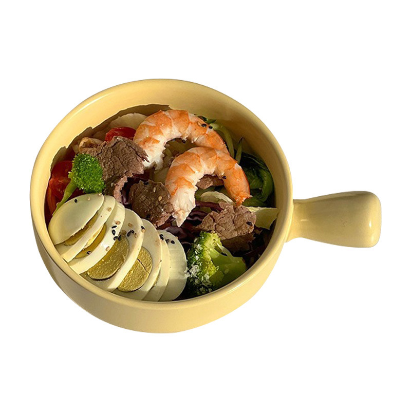 Vas ceramic cu mâner pentru supe și tăiței, formă rotundă, finisaj subglazurat, compatibil cu microunde, posibilitatea personalizării cu logo