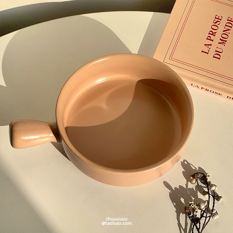 Vas ceramic cu mâner pentru supe și tăiței, formă rotundă, finisaj subglazurat, compatibil cu microunde, posibilitatea personalizării cu logo