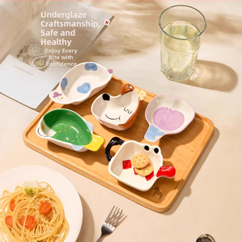 Keraminė panardinimo lėkštė - netaisyklingos formos, animacinis raštas, mielas stilius, tinkama mikrobangų krosnelei