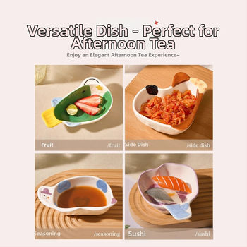 Keraminė panardinimo lėkštė - netaisyklingos formos, animacinis raštas, mielas stilius, tinkama mikrobangų krosnelei