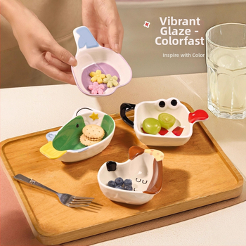 Keraminė panardinimo lėkštė - netaisyklingos formos, animacinis raštas, mielas stilius, tinkama mikrobangų krosnelei