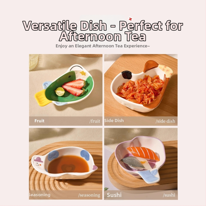 Keraminė panardinimo lėkštė - netaisyklingos formos, animacinis raštas, mielas stilius, tinkama mikrobangų krosnelei