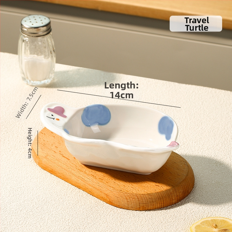 Keraminė panardinimo lėkštė - netaisyklingos formos, animacinis raštas, mielas stilius, tinkama mikrobangų krosnelei