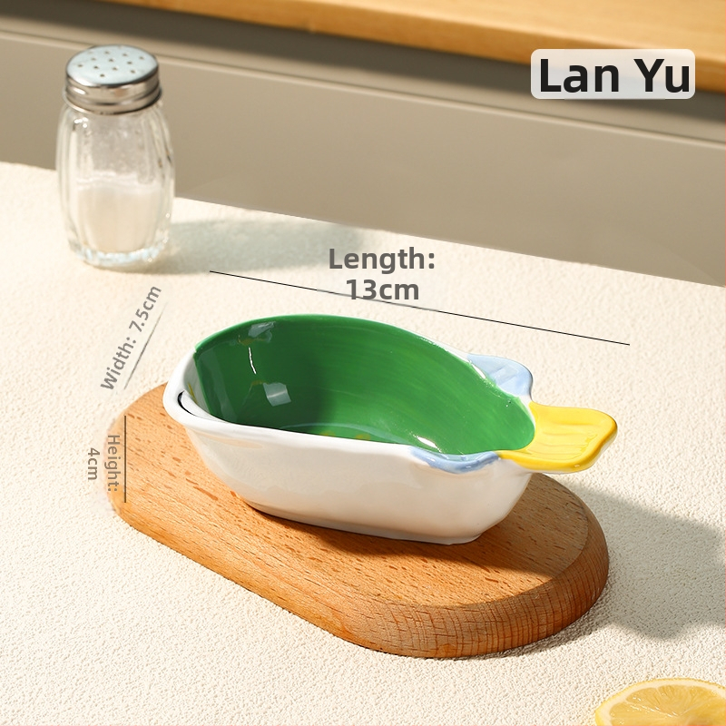 Keraminė panardinimo lėkštė - netaisyklingos formos, animacinis raštas, mielas stilius, tinkama mikrobangų krosnelei