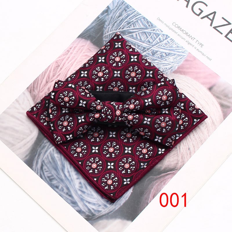 Set bărbați: papion și eșarfă pătrată cu model floral, jacquard, poliester