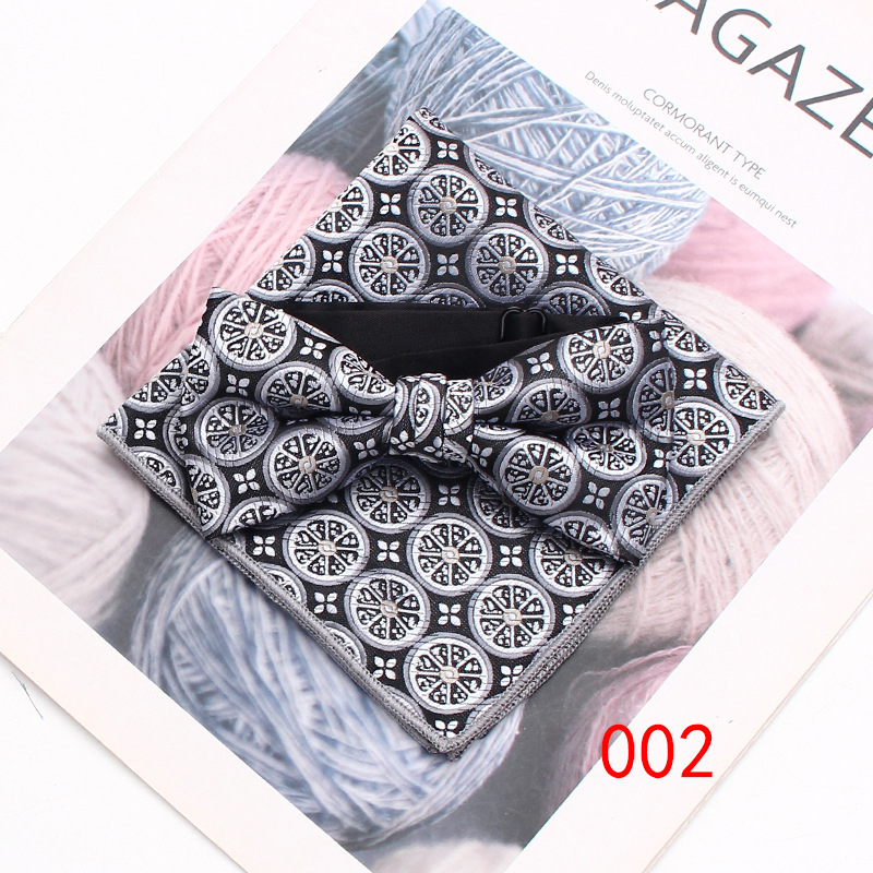 Set bărbați: papion și eșarfă pătrată cu model floral, jacquard, poliester