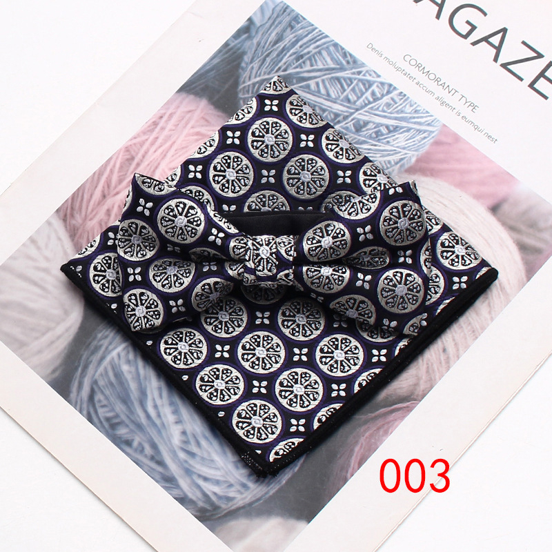 Set bărbați: papion și eșarfă pătrată cu model floral, jacquard, poliester
