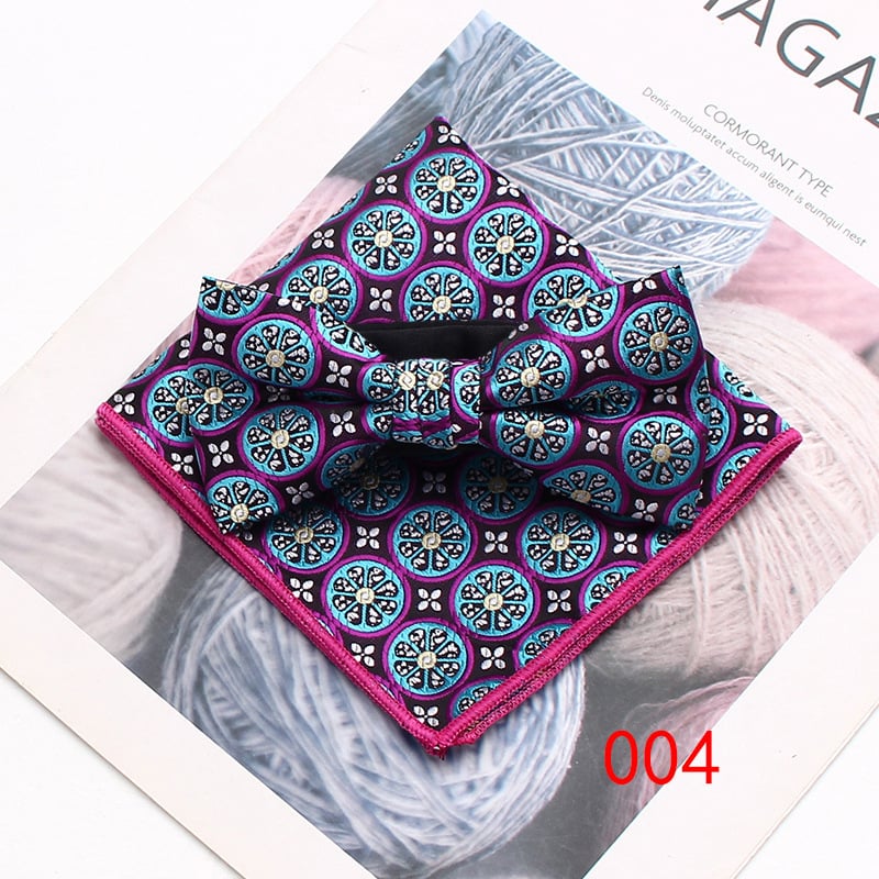 Set bărbați: papion și eșarfă pătrată cu model floral, jacquard, poliester