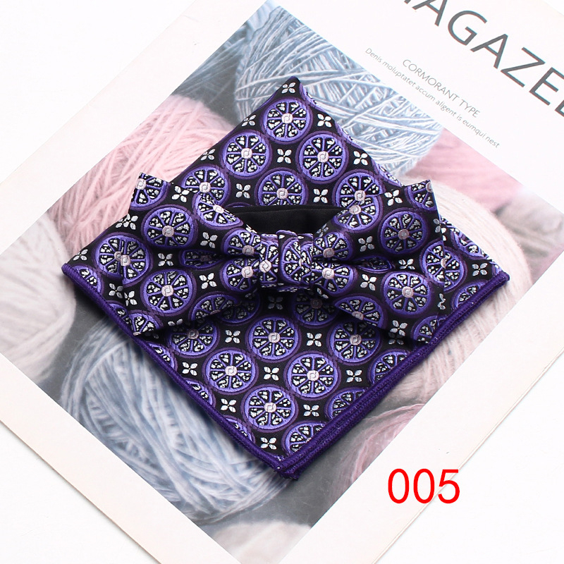 Set bărbați: papion și eșarfă pătrată cu model floral, jacquard, poliester