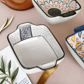 Керамична чиния за подправки, кръгла, с флорална шарка, модерен минималистичен бохемски стил, подходяща за микровълнова