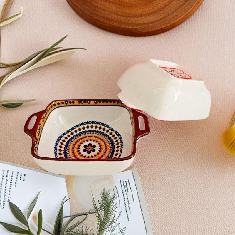 Керамична чиния за подправки, кръгла, с флорална шарка, модерен минималистичен бохемски стил, подходяща за микровълнова
