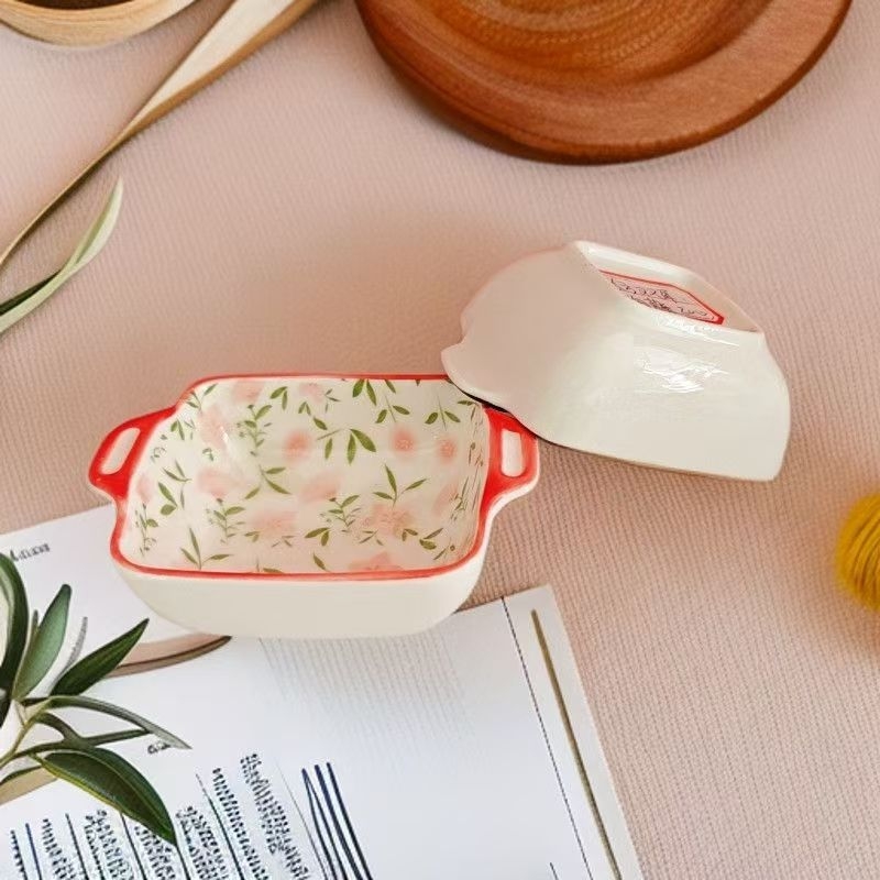 Керамична чиния за подправки, кръгла, с флорална шарка, модерен минималистичен бохемски стил, подходяща за микровълнова