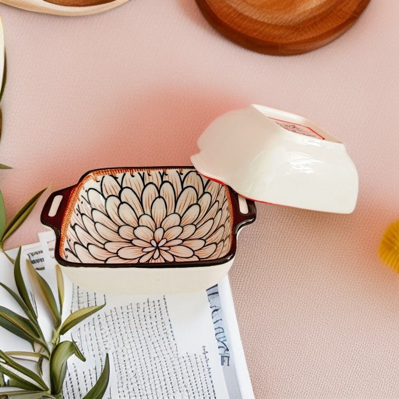 Керамична чиния за подправки, кръгла, с флорална шарка, модерен минималистичен бохемски стил, подходяща за микровълнова