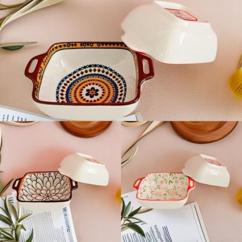 Керамична чиния за подправки, кръгла, с флорална шарка, модерен минималистичен бохемски стил, подходяща за микровълнова