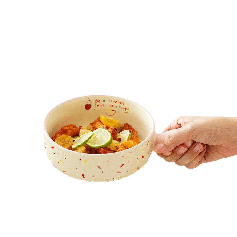 Bol ceramic Island Deer cu mâner drăguț de desene animate – compatibil cu microunde, formă rotundă