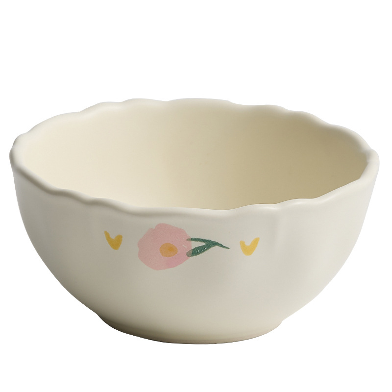 Bol şi farfurie din porțelan, cu model dantelat de bujor (peonie), formă rotundă, pictură manuală, compatibil cu microunde