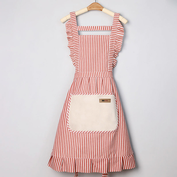 Șorț fără mâneci, anti-murdărire, din bumbac și in, stil modern minimalist, model cu dungi/grilaj