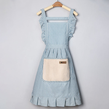 Șorț fără mâneci, anti-murdărire, din bumbac și in, stil modern minimalist, model cu dungi/grilaj