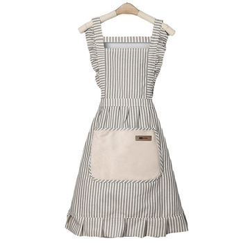 Șorț fără mâneci, anti-murdărire, din bumbac și in, stil modern minimalist, model cu dungi/grilaj