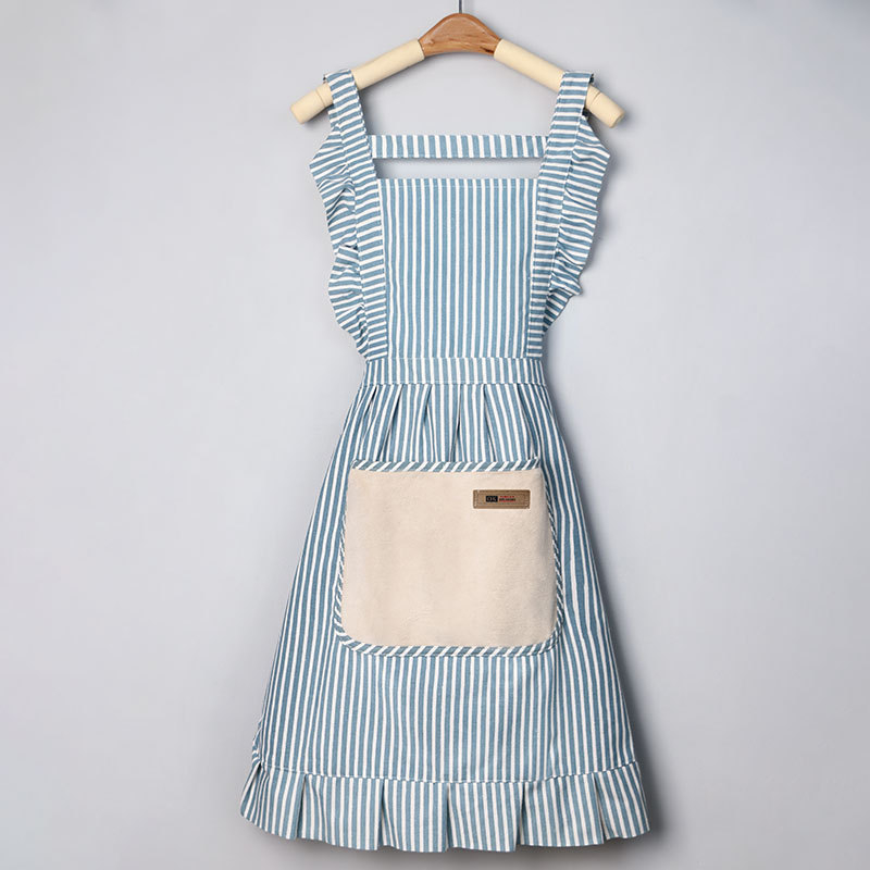 Șorț fără mâneci, anti-murdărire, din bumbac și in, stil modern minimalist, model cu dungi/grilaj