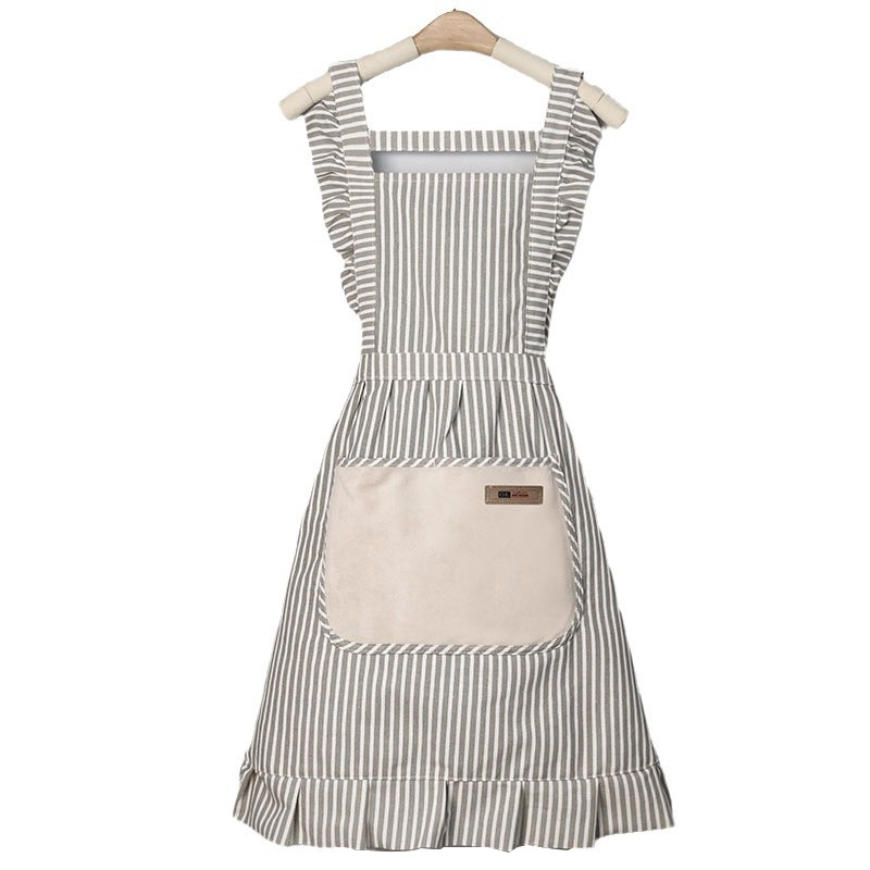 Șorț fără mâneci, anti-murdărire, din bumbac și in, stil modern minimalist, model cu dungi/grilaj