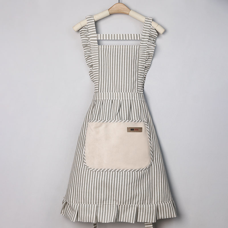 Șorț fără mâneci, anti-murdărire, din bumbac și in, stil modern minimalist, model cu dungi/grilaj