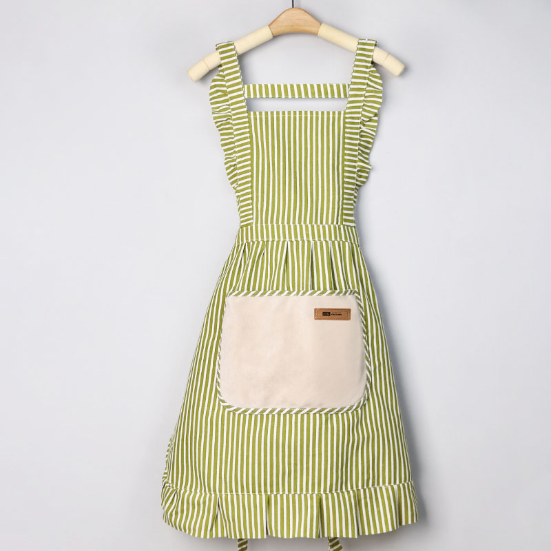 Șorț fără mâneci, anti-murdărire, din bumbac și in, stil modern minimalist, model cu dungi/grilaj