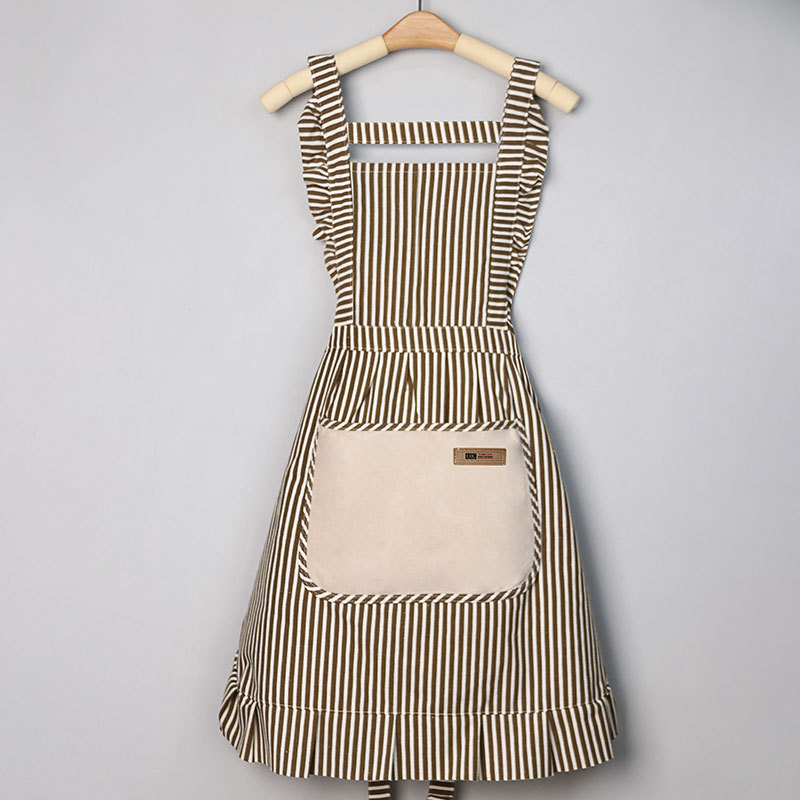 Șorț fără mâneci, anti-murdărire, din bumbac și in, stil modern minimalist, model cu dungi/grilaj