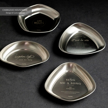 304 неръждаема стоманена чиния за сосове и дип за горещ пот, нестандартна форма, повърхност със снежна глазура, подходяща за микровълнова печка