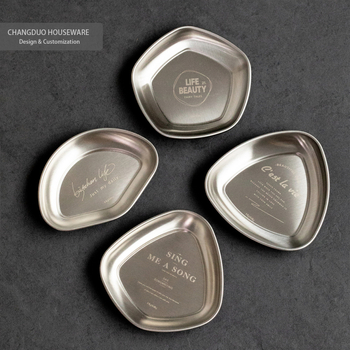 304 неръждаема стоманена чиния за сосове и дип за горещ пот, нестандартна форма, повърхност със снежна глазура, подходяща за микровълнова печка