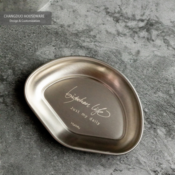 304 неръждаема стоманена чиния за сосове и дип за горещ пот, нестандартна форма, повърхност със снежна глазура, подходяща за микровълнова печка