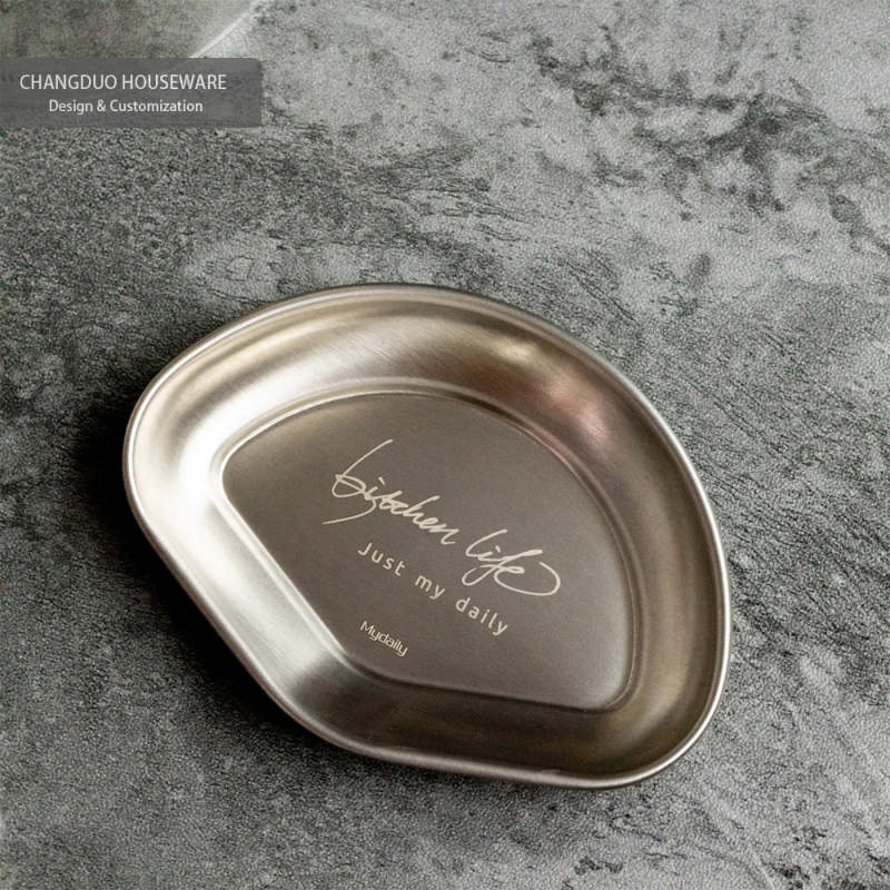 304 неръждаема стоманена чиния за сосове и дип за горещ пот, нестандартна форма, повърхност със снежна глазура, подходяща за микровълнова печка