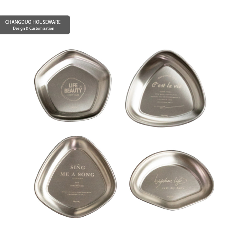 304 неръждаема стоманена чиния за сосове и дип за горещ пот, нестандартна форма, повърхност със снежна глазура, подходяща за микровълнова печка