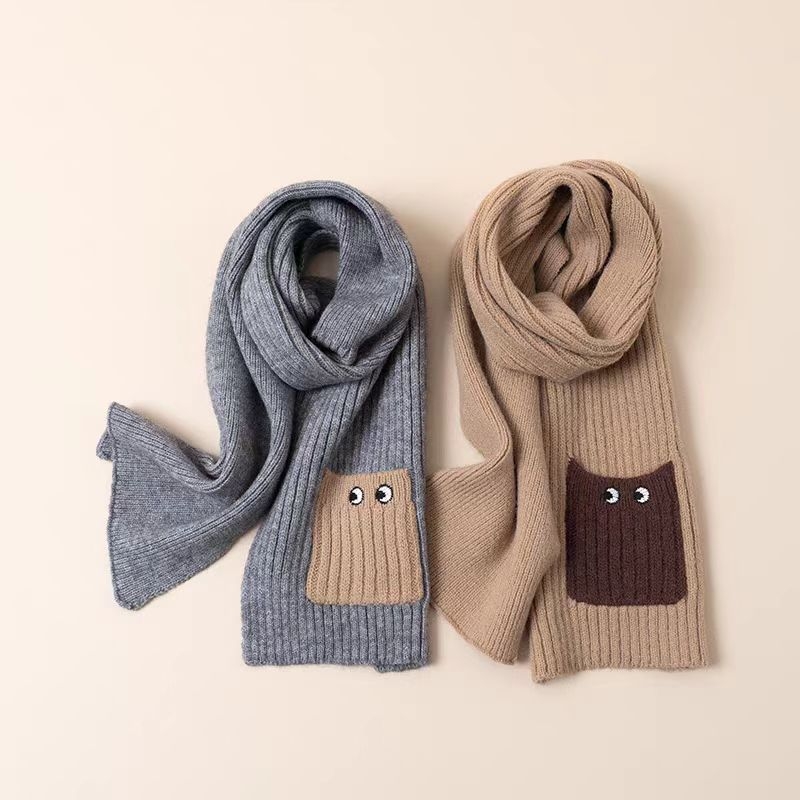 Koreai stílusú babaszál szemekkel és zsebbel, poliészter jacquard szövés, egyszínű minta, melegen tart ősszel és télen