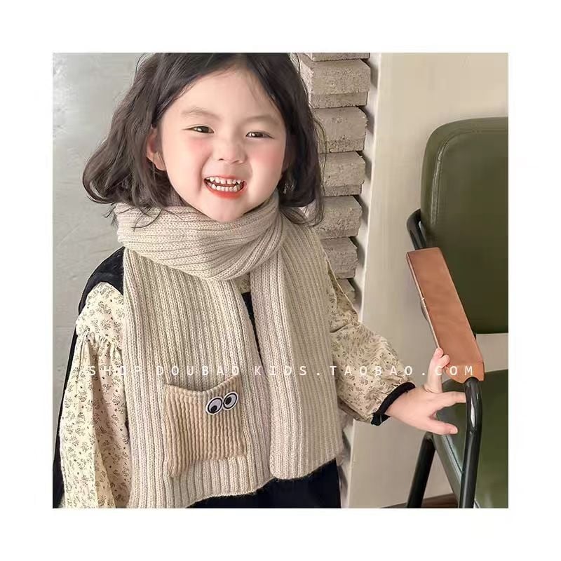 Koreai stílusú babaszál szemekkel és zsebbel, poliészter jacquard szövés, egyszínű minta, melegen tart ősszel és télen