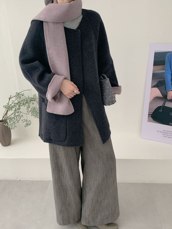 Női gyapjúkabát sálgallérral, koreai stílus, lazán szabott, középhosszú, raglán ujjak