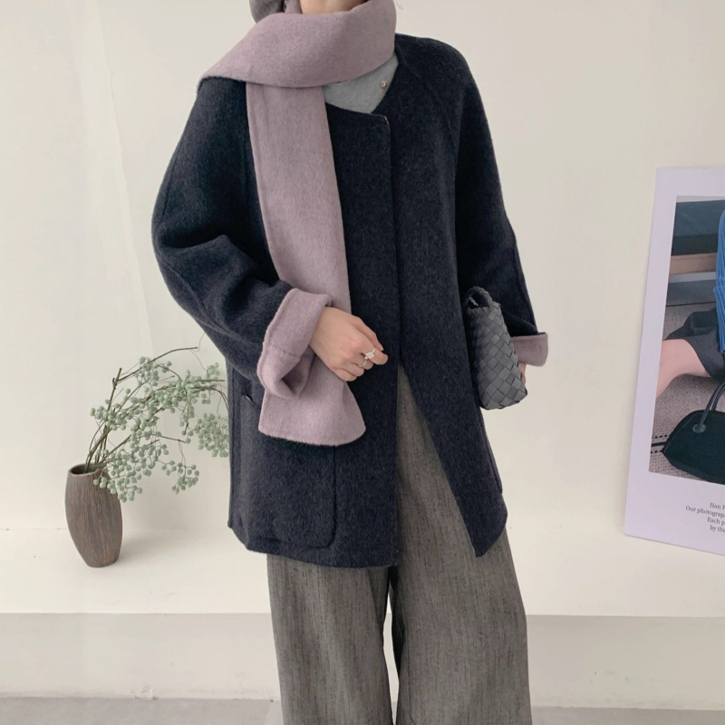 Női gyapjúkabát sálgallérral, koreai stílus, lazán szabott, középhosszú, raglán ujjak