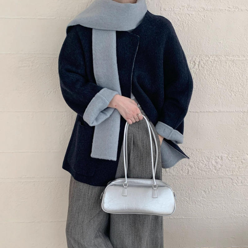 Női gyapjúkabát sálgallérral, koreai stílus, lazán szabott, középhosszú, raglán ujjak