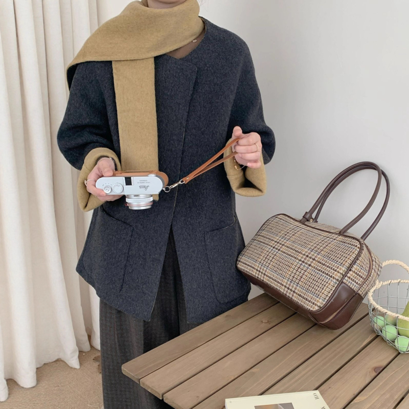 Női gyapjúkabát sálgallérral, koreai stílus, lazán szabott, középhosszú, raglán ujjak