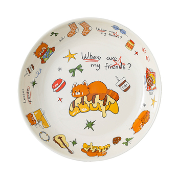 Kerámia tányér – kör alakú, alglazúrral mintázott, aranyos stílus; mikróhullámú sütőben használható; alkalmas tésztához, reggelire és gyümölcsre