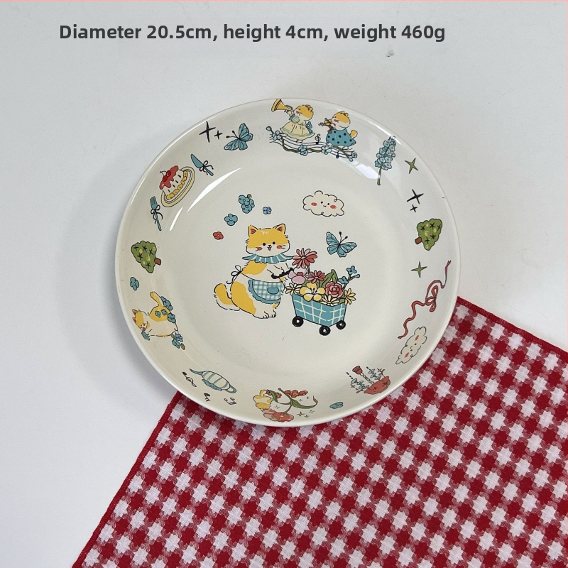 Kerámia tányér – kör alakú, alglazúrral mintázott, aranyos stílus; mikróhullámú sütőben használható; alkalmas tésztához, reggelire és gyümölcsre