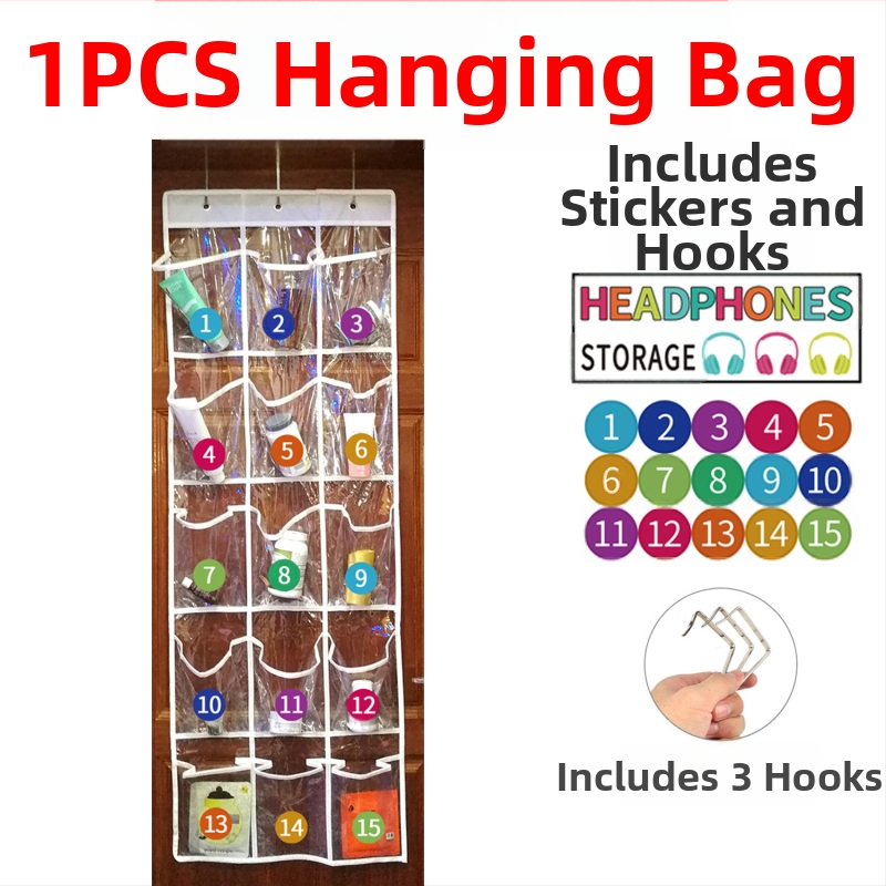 Висяща чанта за съхранение с 15 отделения, нетъкана материя, стенен монтаж или висящ за врата, многофункционална