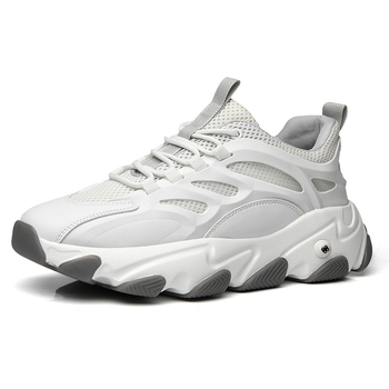 Muške tenisice s debelim potplatom, gornji dio od prave kože, mrežasta unutrašnjost, PU đon, tekstilna uložak – prozračne sportske tenisice (visina peta 3–5 cm)