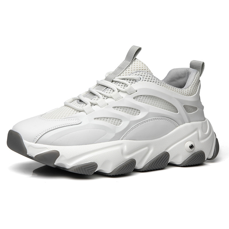 Muške tenisice s debelim potplatom, gornji dio od prave kože, mrežasta unutrašnjost, PU đon, tekstilna uložak – prozračne sportske tenisice (visina peta 3–5 cm)