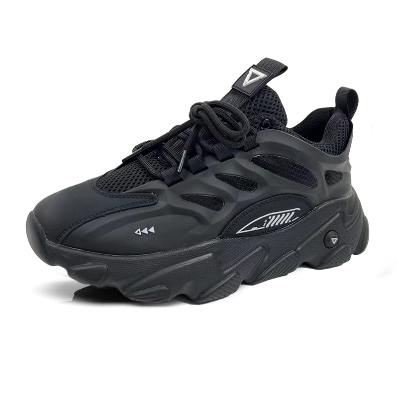 Muške tenisice s debelim potplatom, gornji dio od prave kože, mrežasta unutrašnjost, PU đon, tekstilna uložak – prozračne sportske tenisice (visina peta 3–5 cm)