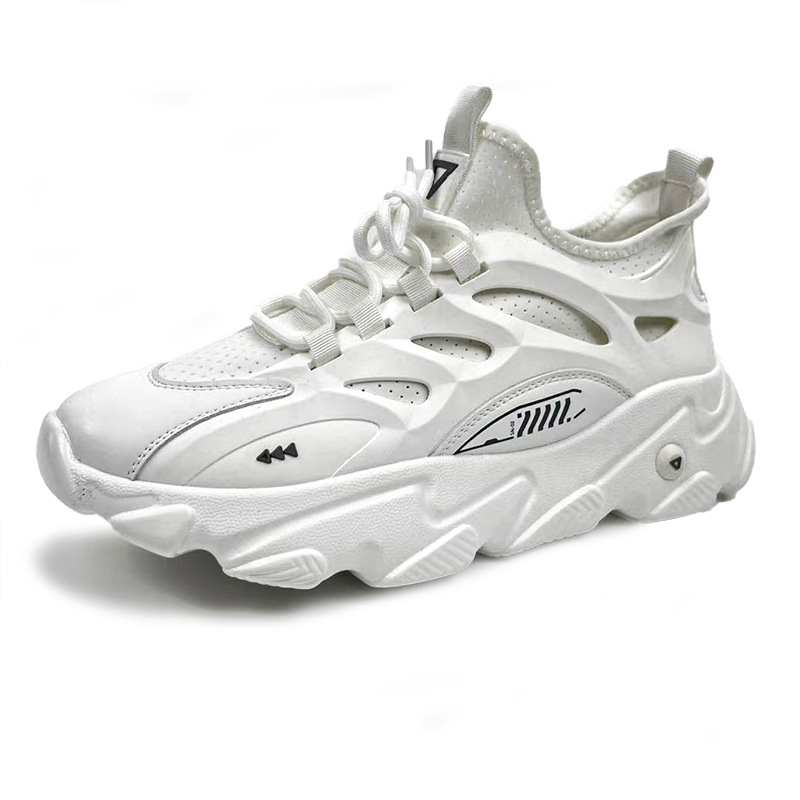 Muške tenisice s debelim potplatom, gornji dio od prave kože, mrežasta unutrašnjost, PU đon, tekstilna uložak – prozračne sportske tenisice (visina peta 3–5 cm)