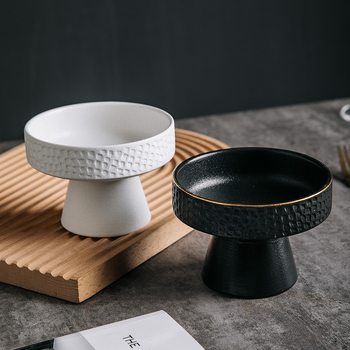 Керамична висока купа за плодове – модерен минималистичен дизайн, кръгла форма, подглазурно покритие, подходяща за микровълнова