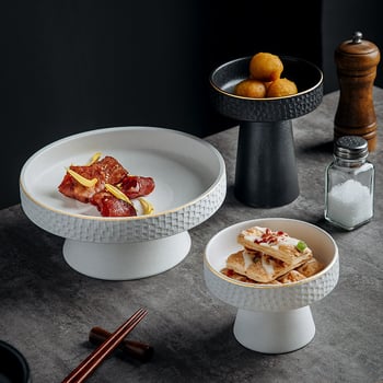 Керамична висока купа за плодове – модерен минималистичен дизайн, кръгла форма, подглазурно покритие, подходяща за микровълнова